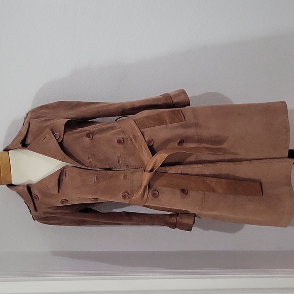 Bebe Faux Suede Trench Coat with Faux Leather Accents & Matching Belt - XS - Picture 1 of 11